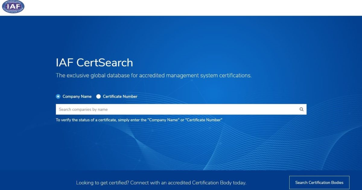 IAF CertSearch accredited management system certifications global database